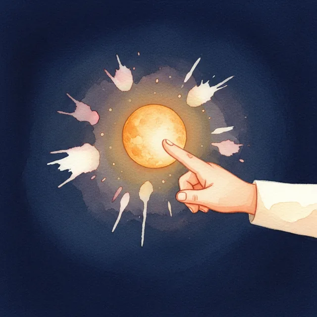 Hand tapping a glowing moon