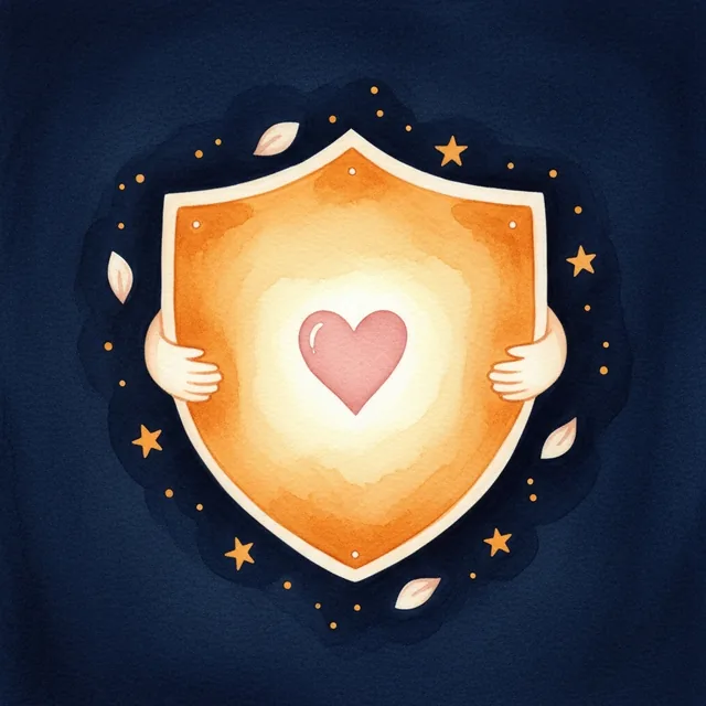 A shield with a heart inside